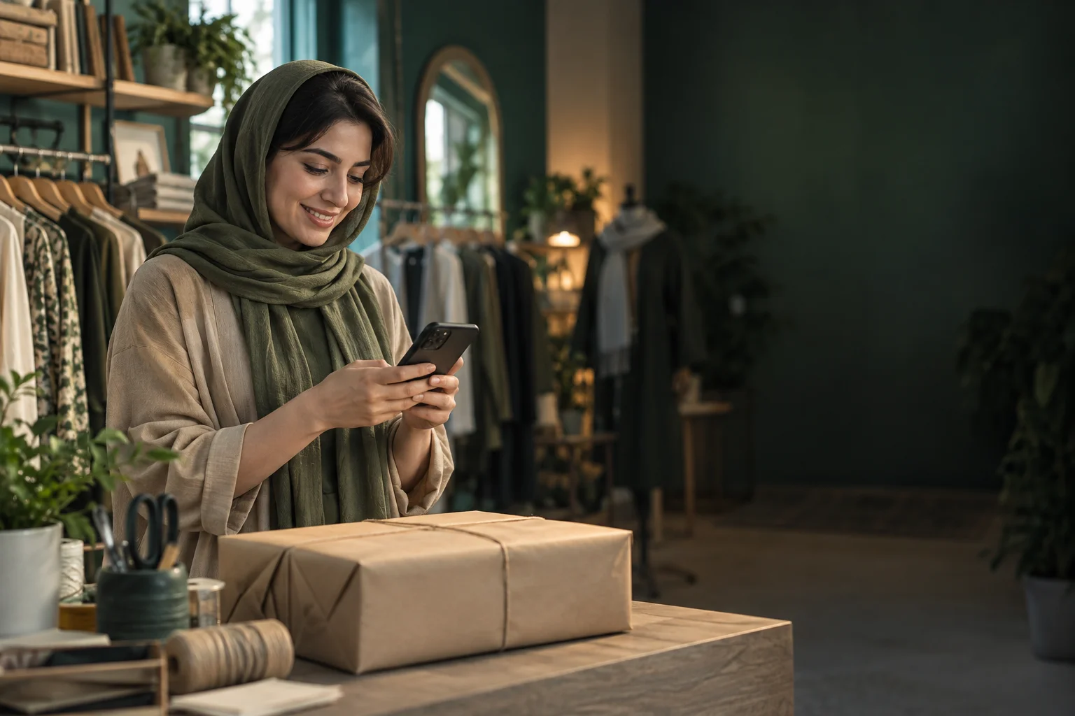 تصویر نمایشی یک صاحب فروشگاه در حال رسیدگی به کسبوکارش